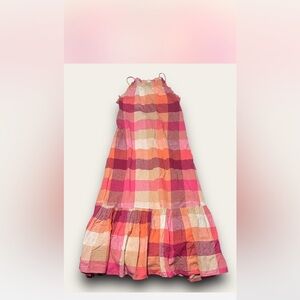 Anthropologie Pink and Orange Plaid Maxi Dress